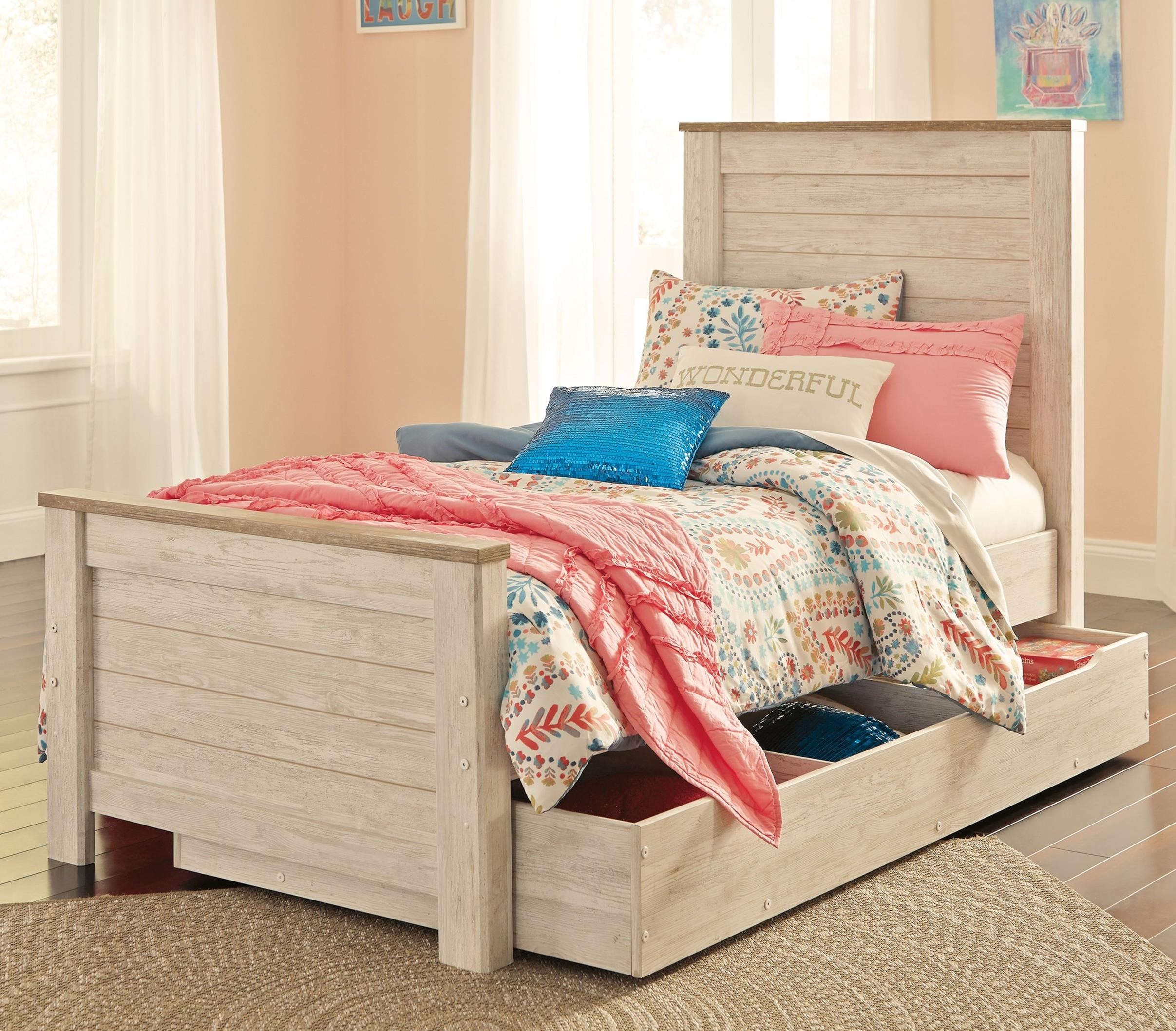 Signature Design by Ashley Willowton TwoTone Twin Panel Bed with Under Bed Storage Del Sol
