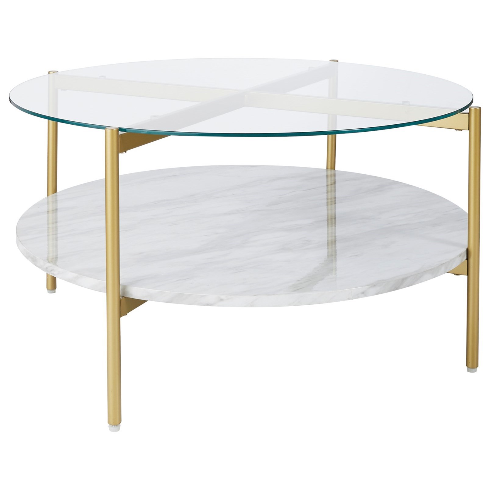 Signature Design by Ashley Wynora Gold Finish Round Cocktail Table with Glass Top and Faux