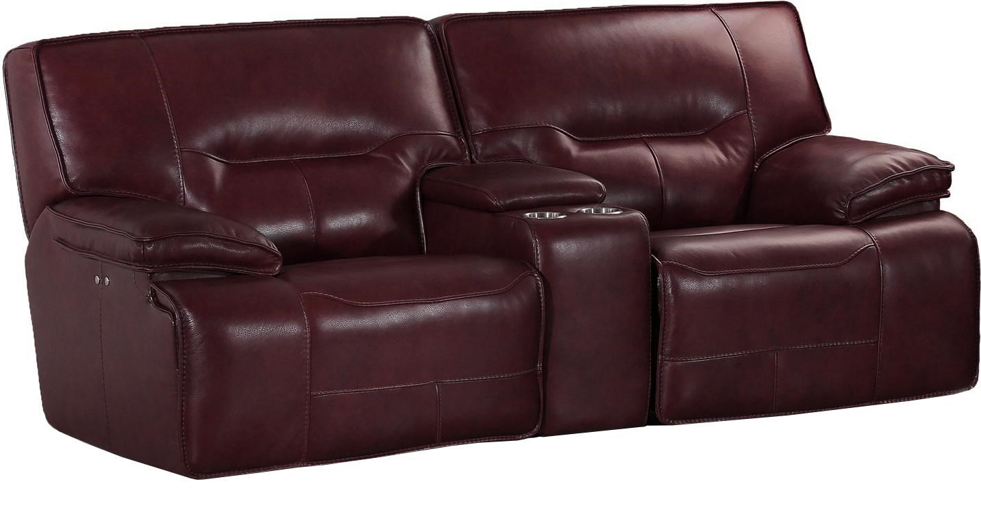101232647 Leather Match Power Glider Loveseat Recliner w/ Console