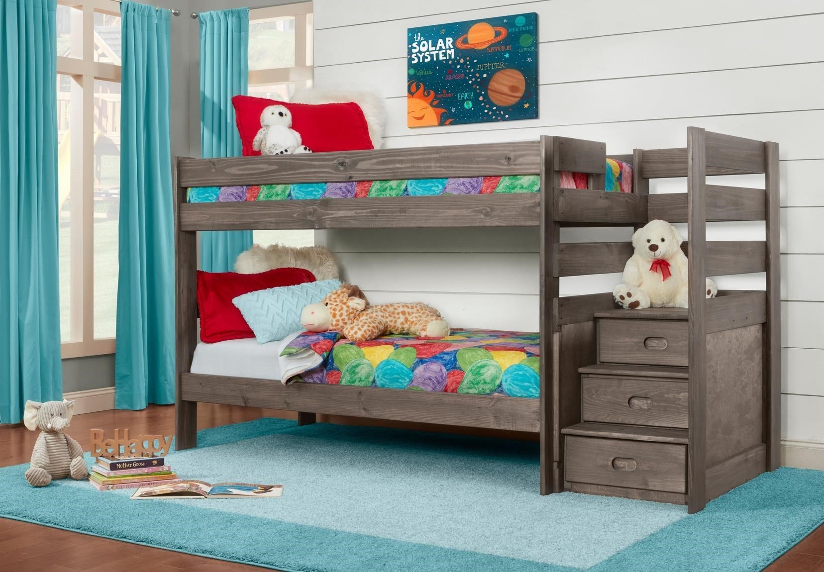Simply Bunk Beds Emmett Twin over Twin Bunkbed with Staircase Royal
