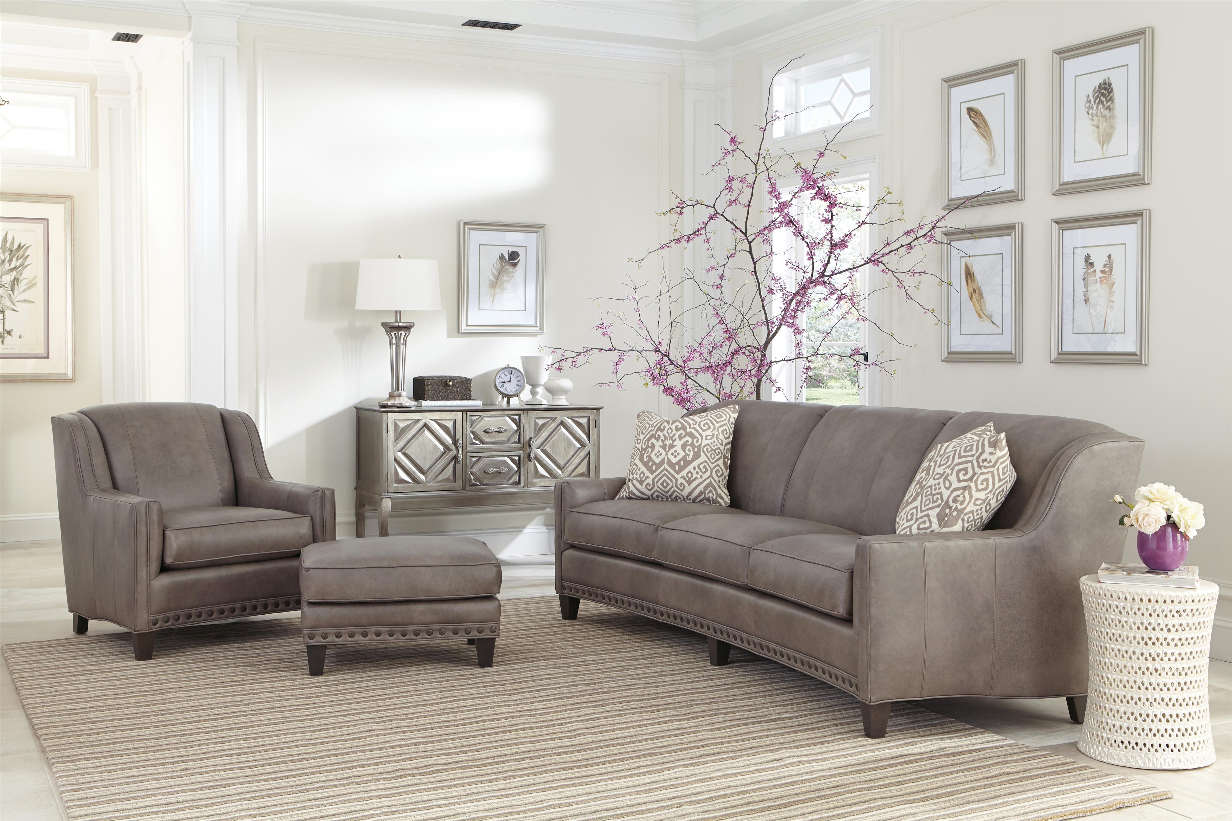 227 Slightly Curved Sofa with Sloping Track Arms and Nail Head Trim by