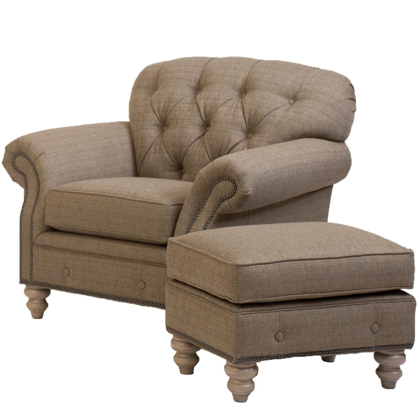 Smith Brothers 396 Traditional ButtonTufted Chair and Ottoman