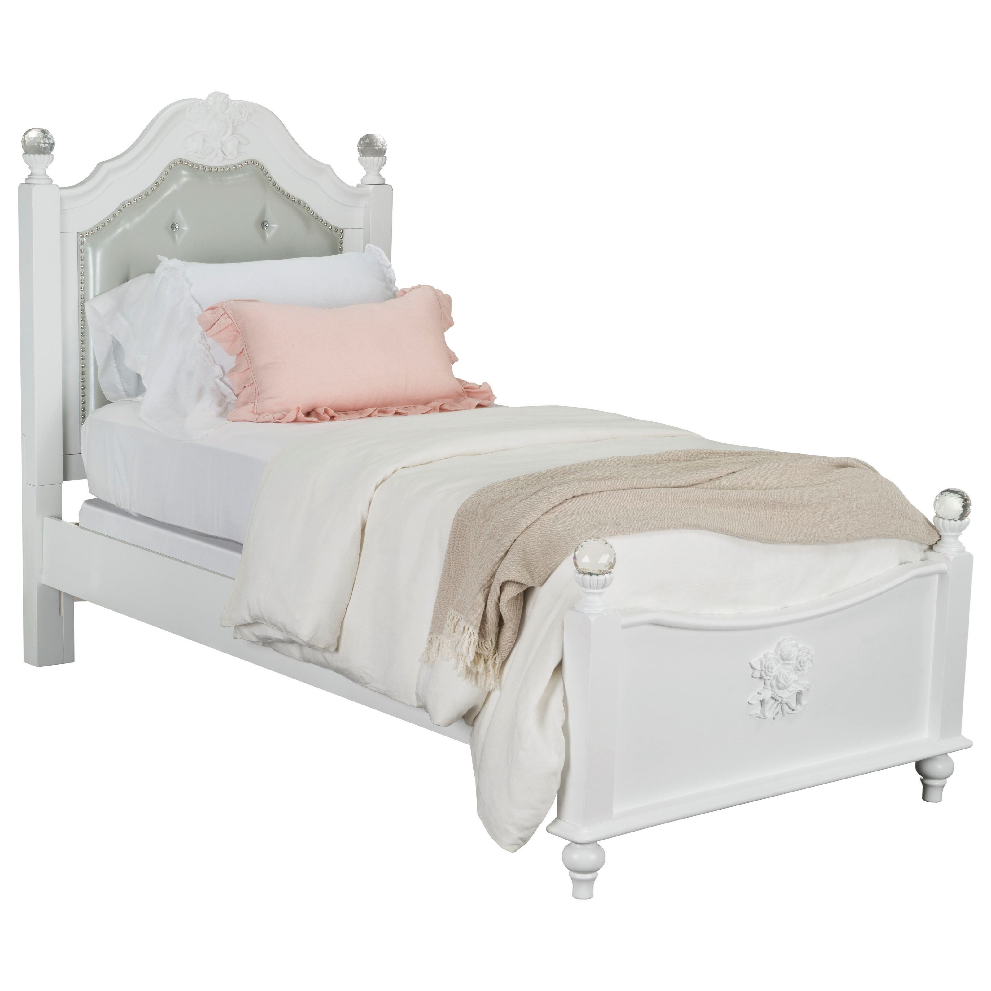 Standard Furniture Olivia Twin Poster Bed with Upholstered Headboard