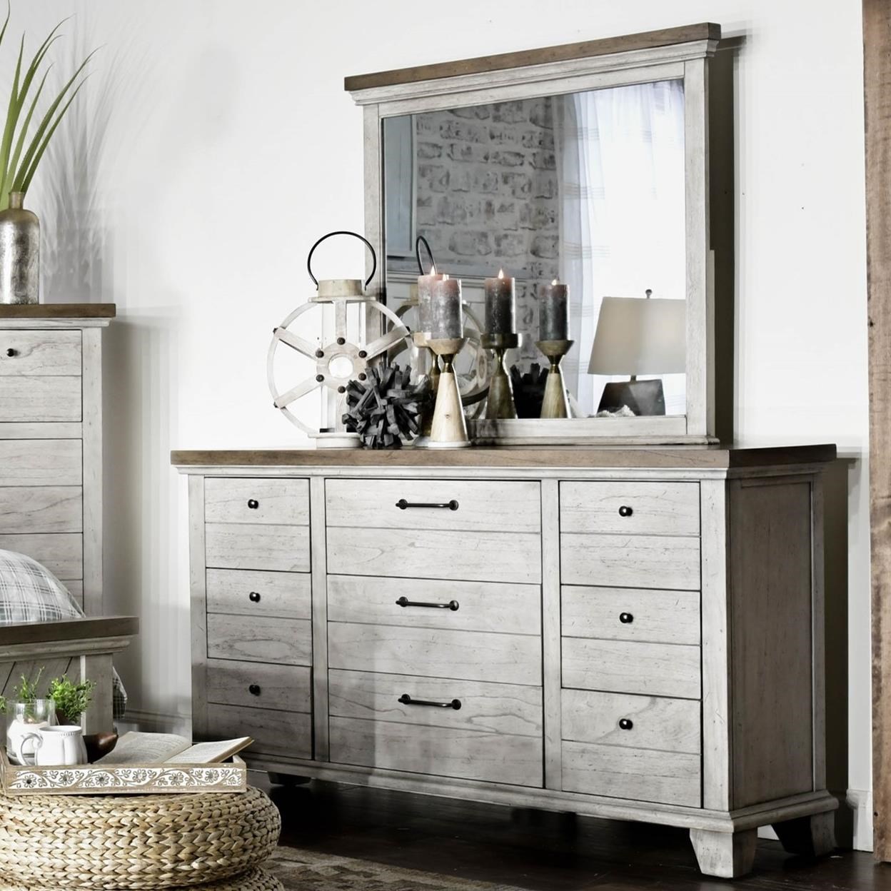 Steve Silver Bear Creek BC900DRTx1+BC900MRx1 Farmhouse Nine Drawer Dresser  and Mirror Set | Brown Squirrel Furniture | Dresser + Mirror Combo