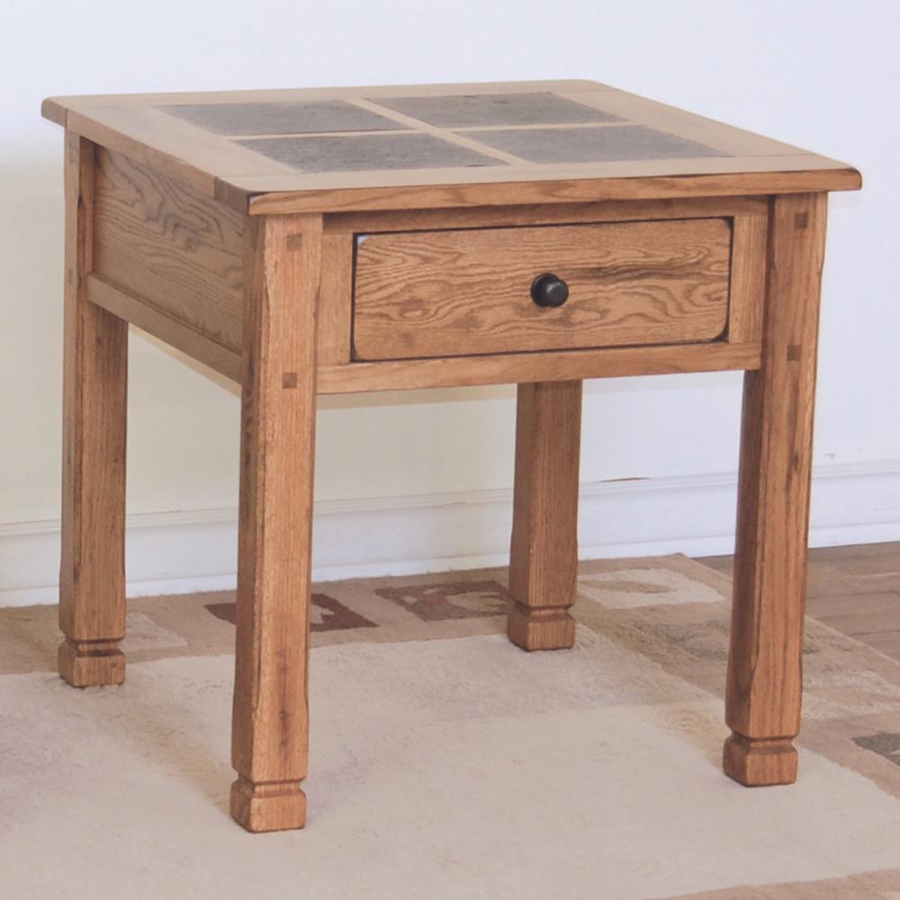 Sunny Designs Sedona Rustic Oak End Table with Slate Top VanDrie Home
