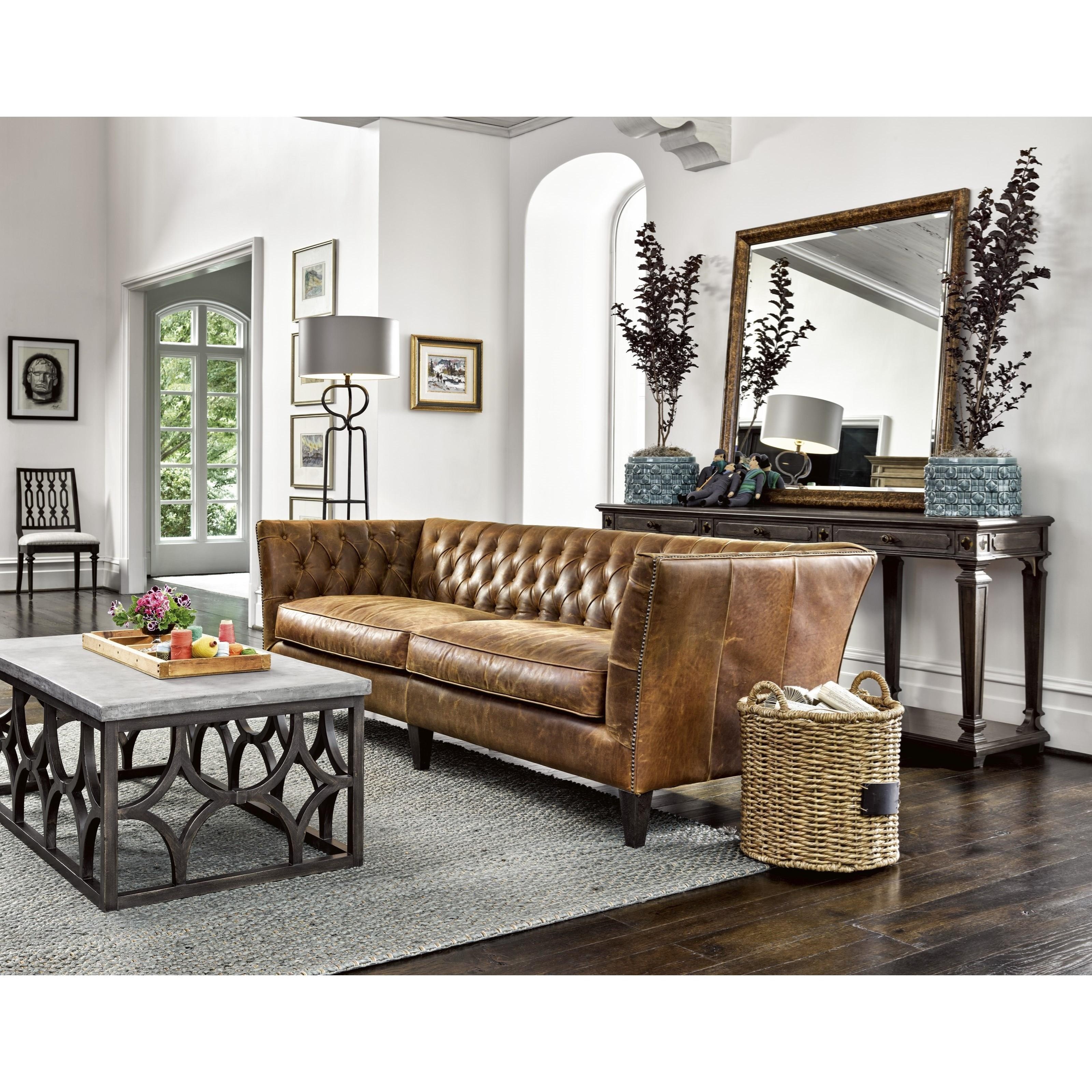 Universal Leather Traditional Duncan Sofa in Diamond Tufted Leather