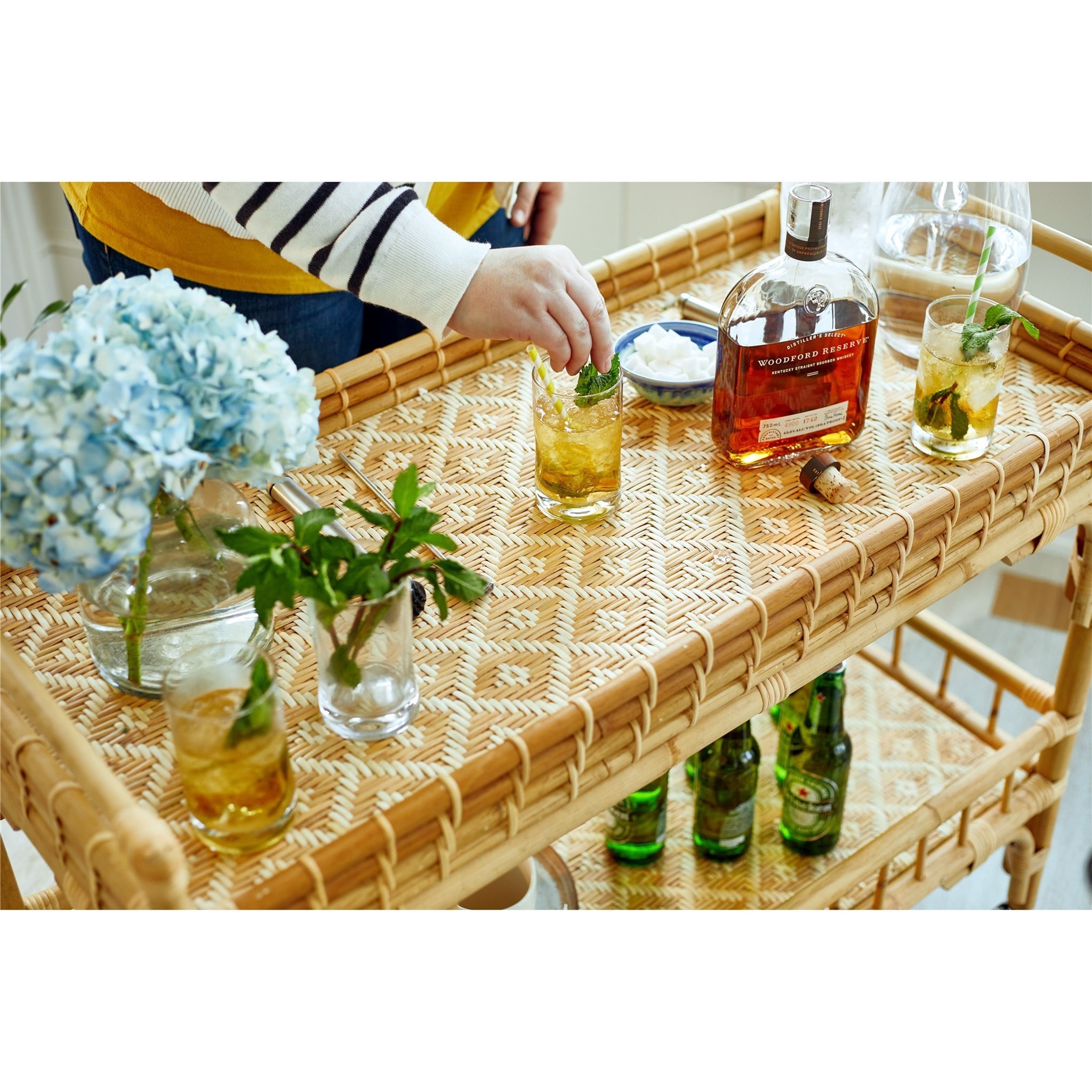 Universal Coastal Living Home Getaway Tropical Bar Cart with Wheels