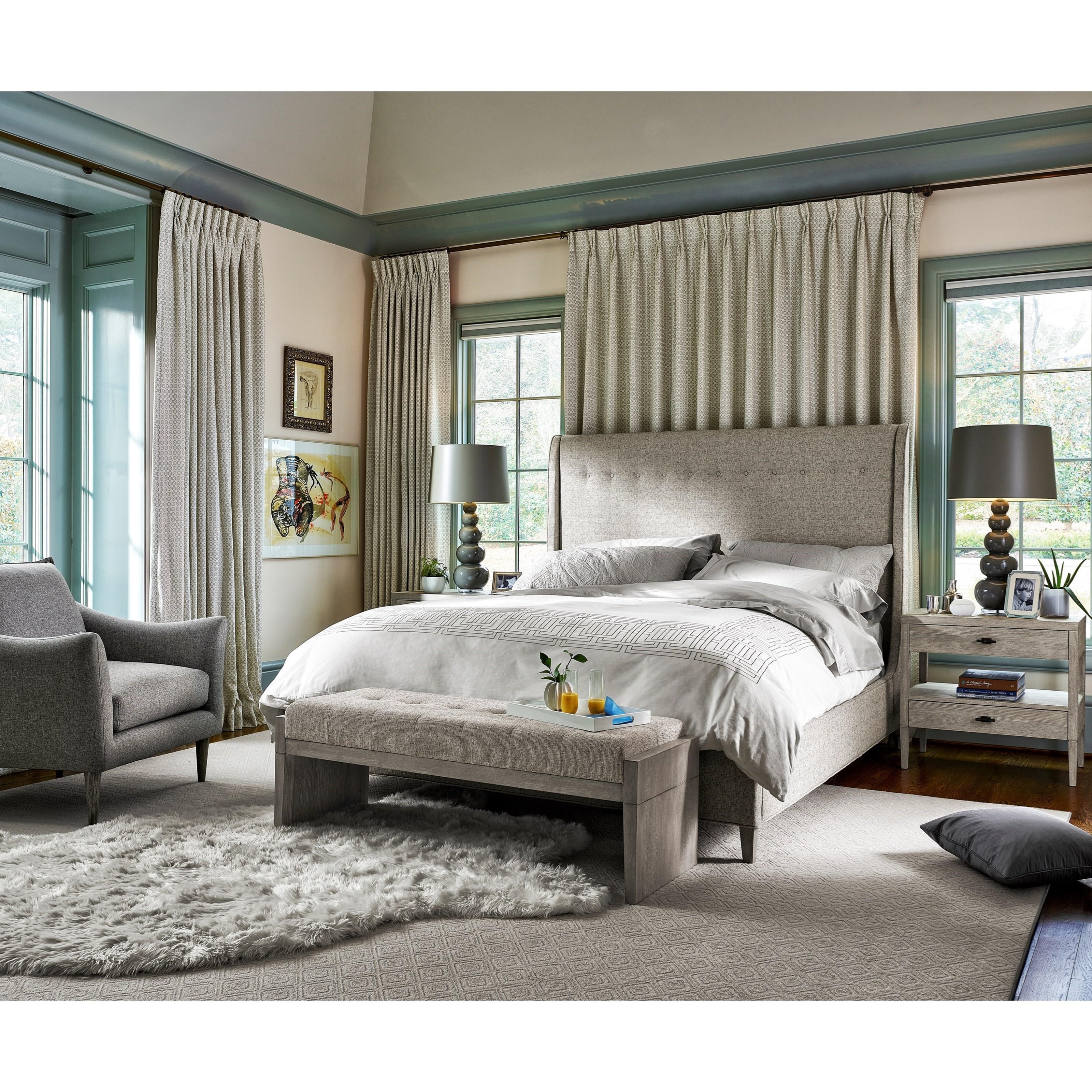 Universal Midtown Queen Upholstered Bed with Subtle Wing Design