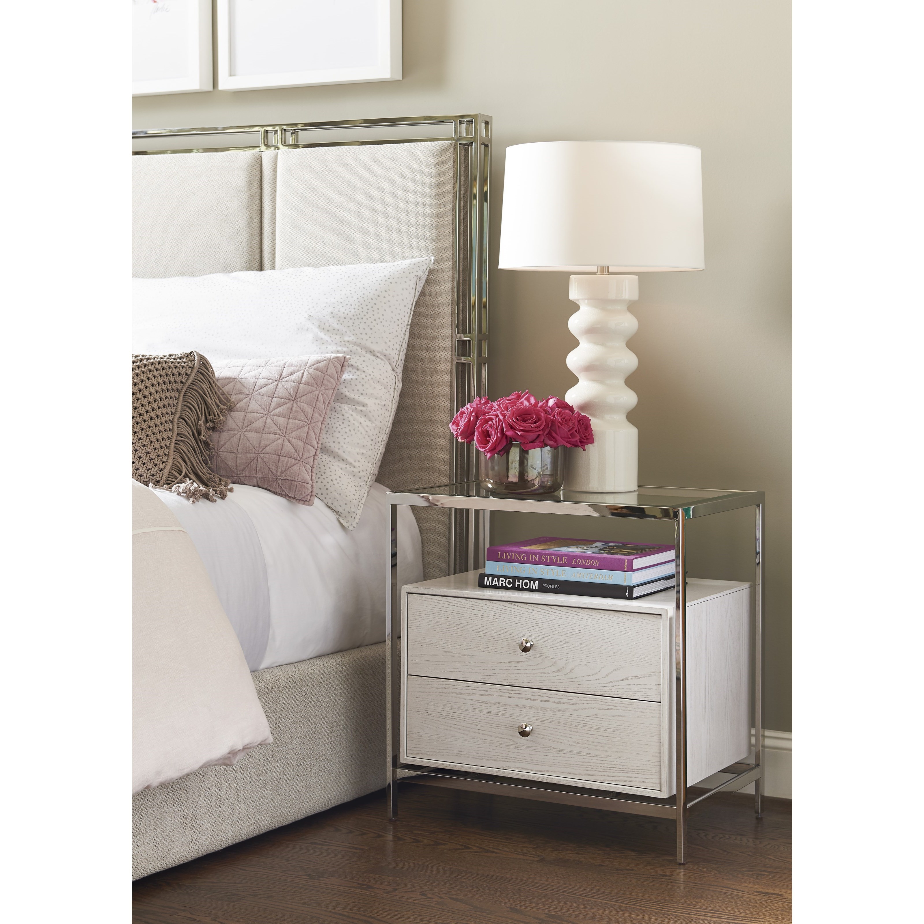 Universal Paradox Glam 2Drawer Nightstand with Glass Top Wayside