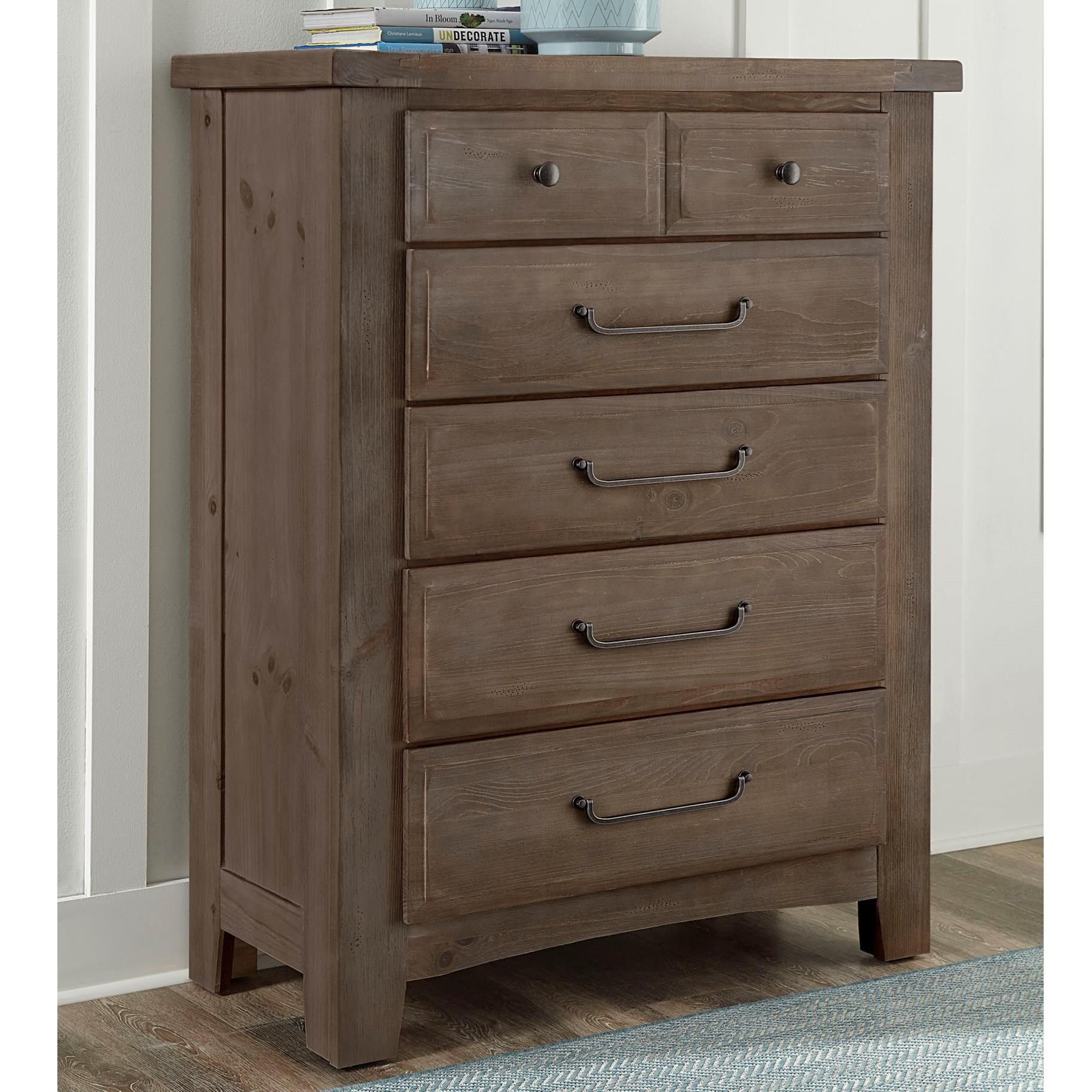 Vaughan Bassett Sawmill Transitional 5 Drawer Chest of Drawers with