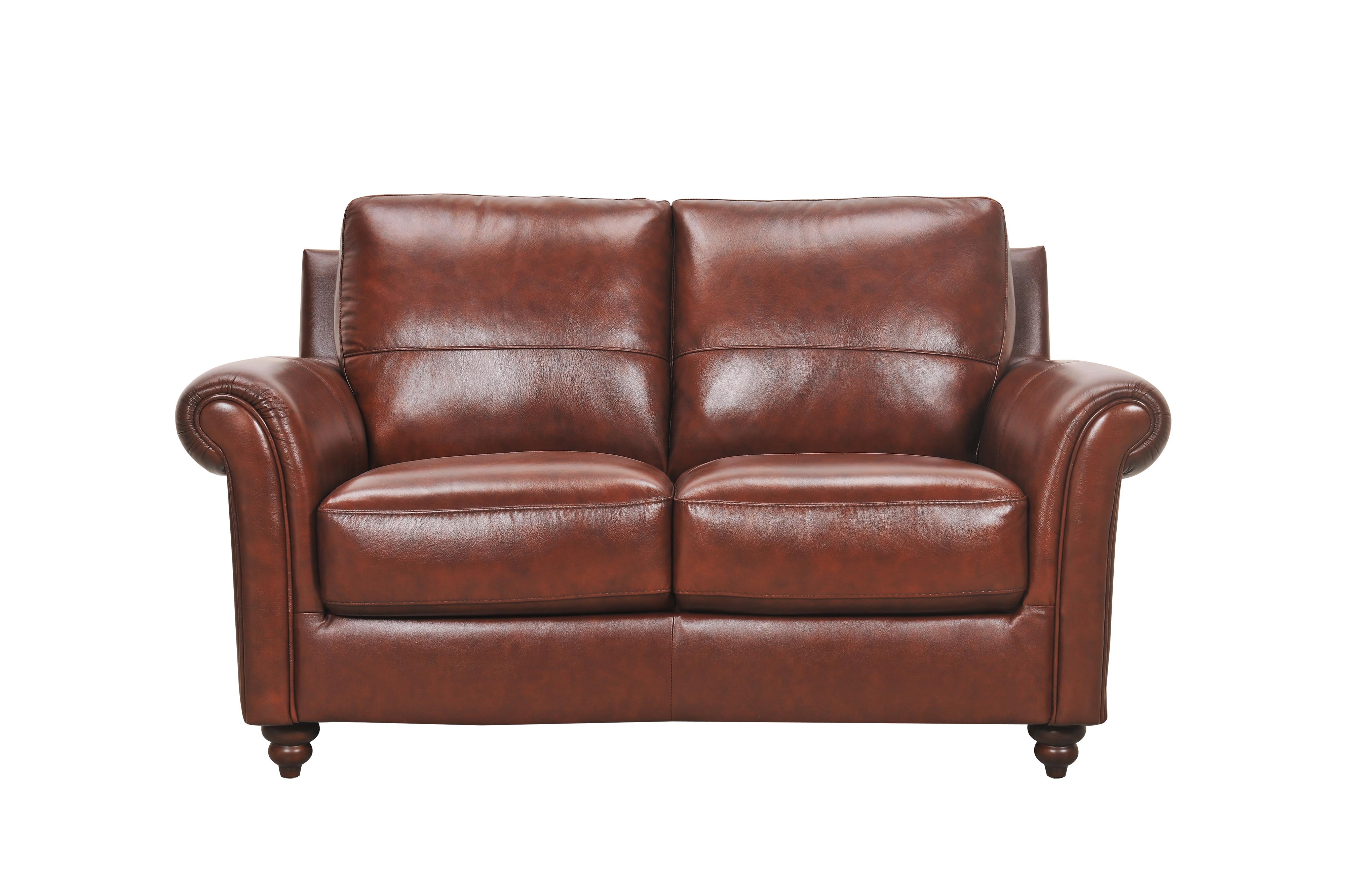 Violino Grady 1290981 Leather Loveseat with Rolled Arms and Turned Wood