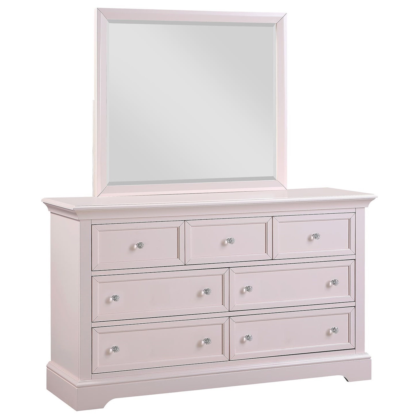 Jewel Transitional Dresser and Mirror Set with Round Crystal Knobs